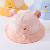 Summer Breathable Mesh Baby Hat Cute Bear Infant Boy Girl Bucket Hats Korean Cartoon Toddler Kids Casual Fisherman Cap