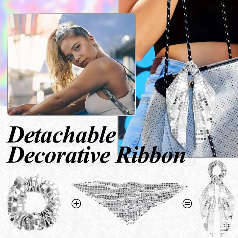 New Disco Party Favors Elastics Glitter Sequin Hair Bands with Bow Elastic Bands Ponytail Tie Hair Scarf Headwear