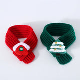 Delicate Solid Colour Wool Knitted Christmas Snow House Santa Warm Plush Pet Scarf Cat and Dog Collar Pet Accessories Decoration