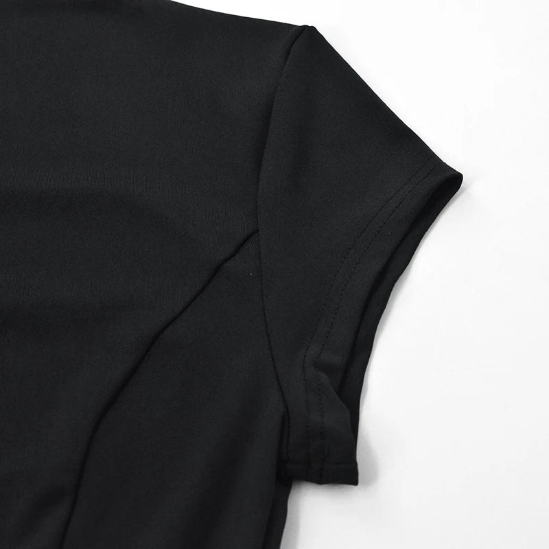 Sexy A-Line Women Dresses Summer Fashion Short Sleeve Black Slim Mini Dress Casual Streetwear Clubwear Elegant Lady Party Dress