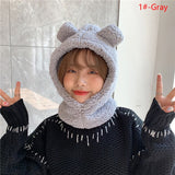 1Pc Cute Bear Ear Hat Scarf Gloves 3-in-1 Winter Warm Hedging Cap Women Windproof Plush Hat Scarf