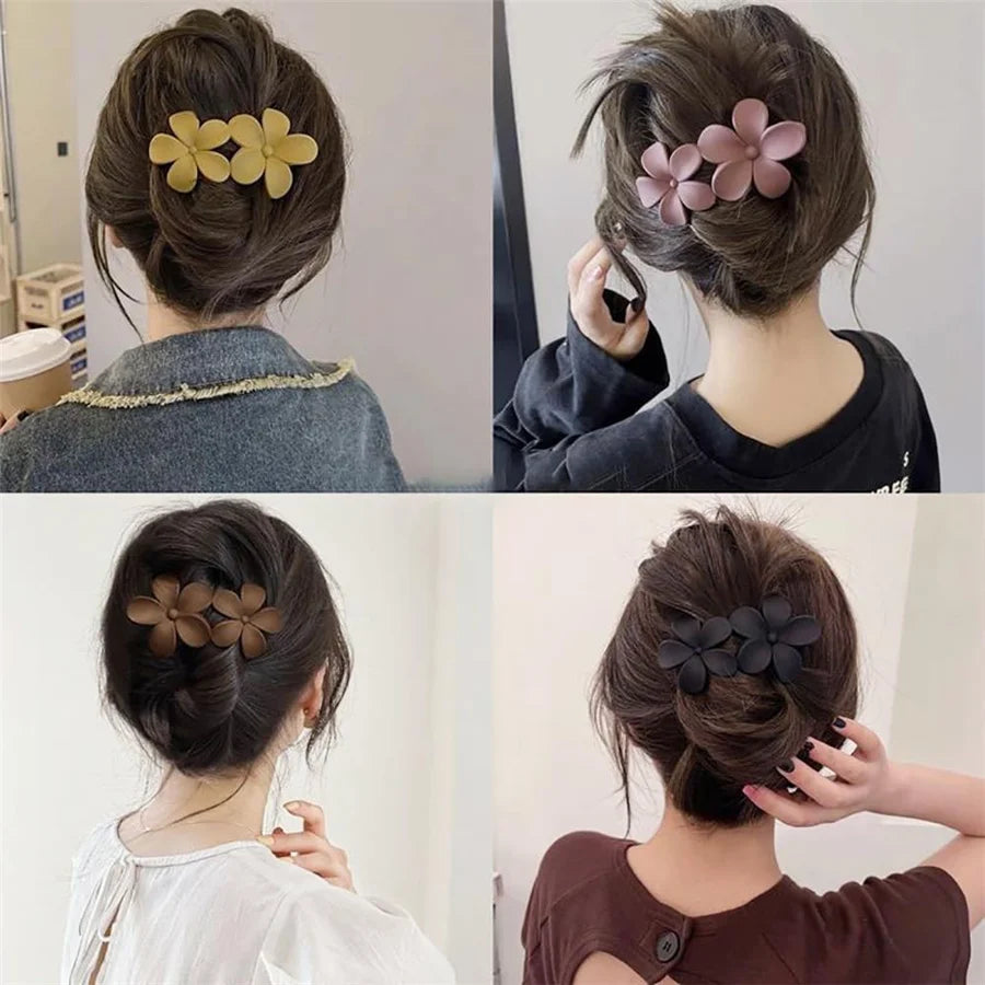 4Pcs Flower Hair Clips Fashion Matte Black Floral Hairpins Hair Claw Clips Non-Slip Hair Clamps Grab Elegant Hair Accessories