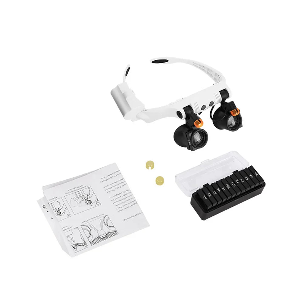 3X 4X 5X 6X 7X 10X 15X Magnifier Glasses 6 Lens Loupe Eyewear Magnifier With Led Lights Headband Lamp Led Magnifying Glasses