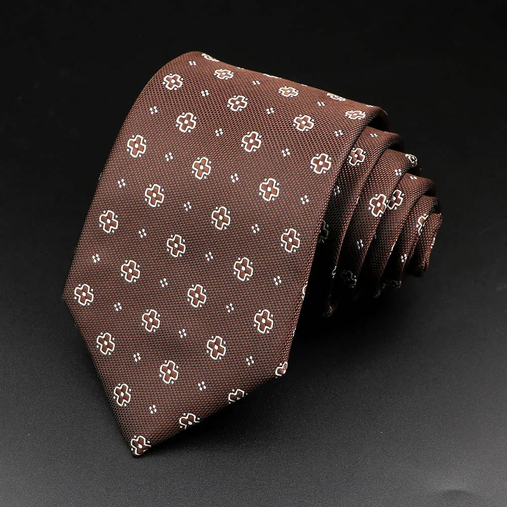 Leisure Men's Striped Tie 8cm Floral Paisley Brown Grey Necktie Business Daily Wear Cravat Wedding Party Collar Accessories Gift