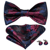 Hi-Tie Silk Mens Self Bow Tie Hanky Cufflinks Set Blue Red Gold Black White Male Jacquard Butterfly Knot Bowtie Wedding Business