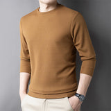 2024 Men's Casual Fashion Long Sleeved Round Neck T-shirt Waffle Comfortable Top