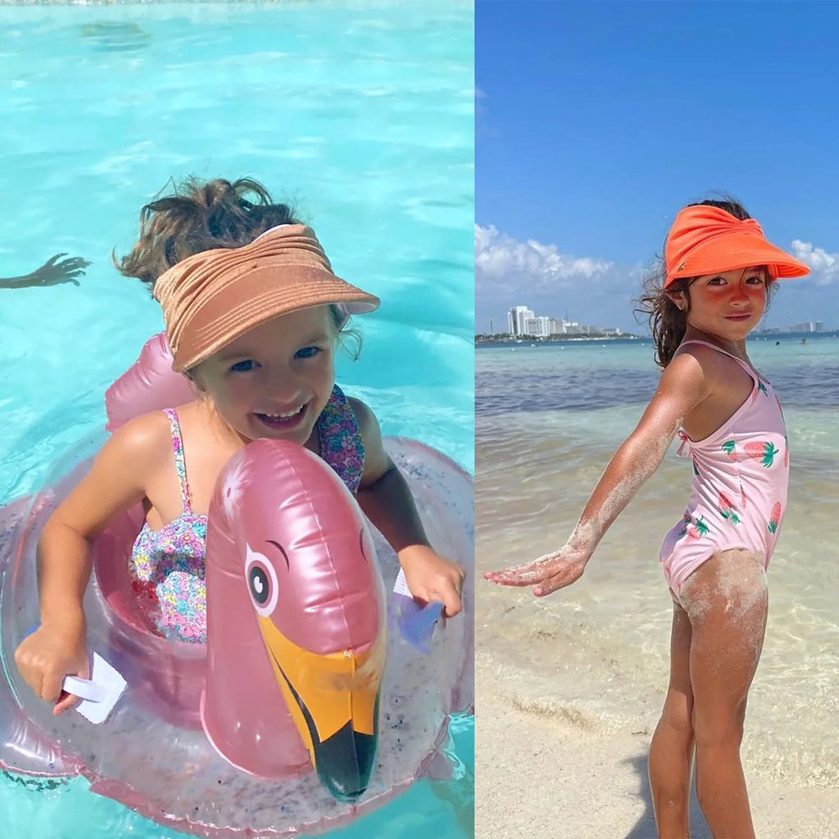 Kids Sun Visor Hat Wide Brim Summer UV Protection Beach Sport Cap For Children Girls Boys Packable Summer Beach Hats
