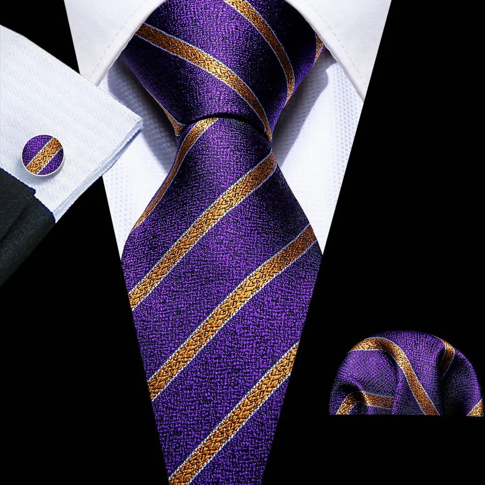 Male Gift Silk Men Tie Set Purple Violet Solid Paisley Striped Wedding Business Tie for Man Necktie Handky Cufflinks Barry.Wang