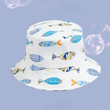 Cute Cartoon Printing Bucket Baby Hat Cotton Breathable Kids Fisherman Hat Infant Toddle Sun Hat with Drawstring for 1-5 Years
