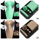 Top Quality Solid color Ties Hanky Cufflinks Brooch Set Elegant Jacquard Necktie For Men Business Wedding In Gift Box Gravatas