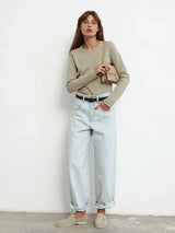 Bornladies Women's Spring Autumn 100% Cotton T-shirt Bottoming Basic Solid Lady Long Sleeve Loose Tops Shirts Oversized T Shirt