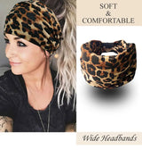 Leopard Print Headbands for Women Wide Boho Turban Head Wraps Cotton Knotted Elastic Hairbands Non Slip Workout Hair Accessories