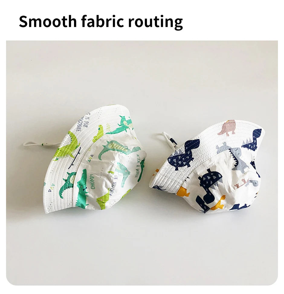 Cartoon Printing Baby Bucket Hat Cotton Breathable Kids Fisherman Hat Infant Toddle Sun Hat With Drawstring