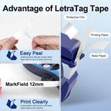 For Letratag Label Tape 12mm Plastic/Paper/Fabric Cartridge Black on White 91201 for Dymo LetraTag LT-100H Labelmaker 200B QX50