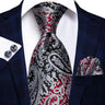 Hi-Tie Men's Tie Set Gold Paisley 100% Silk 8.5cm Wedding Ties For Men New Fashion Design Hanky Cufflinks Set Quality Necktie