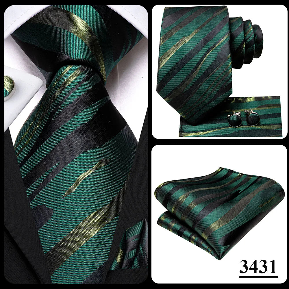 Hi-Tie Dark Green Psialey Silk Elegant Tie For Men Groom Wedding Men Necktie Pocket Square Cufflink Accessory Wholesale Designer