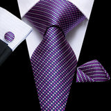 Hi-Tie Purple Lilac Floral Striped Silk Elegant Tie For Men Groom Wedding Men Necktie Pocket Square Cufflink Accessory Wholesale