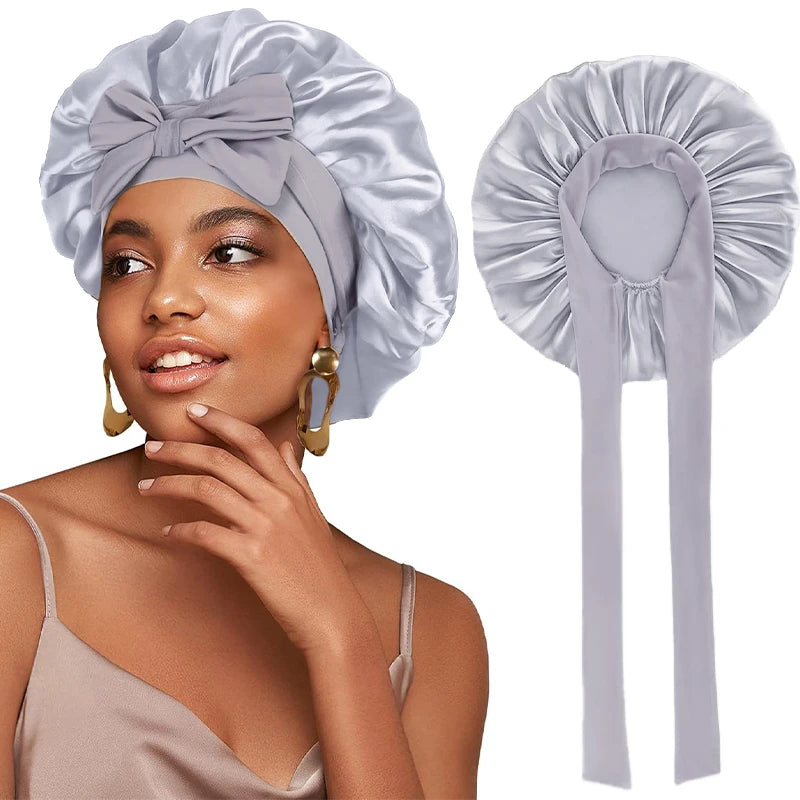 New Women Satin Bonnet Silky Sleep Cap Curly Hair Wrap For Sleeping Cap Adjustable Bonnets With Tie Band Nightcap Hair Care Cap