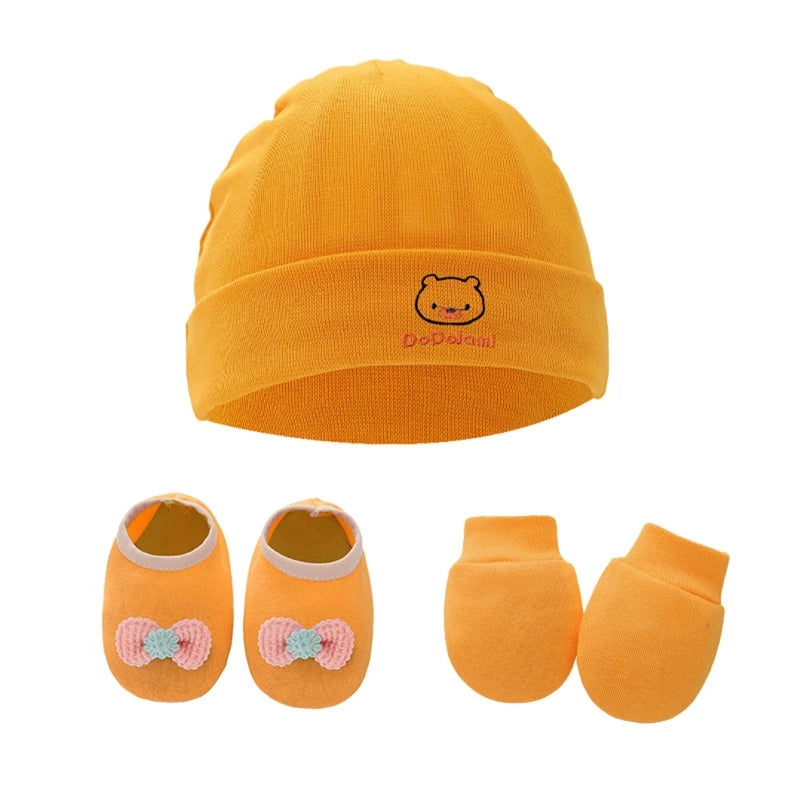 1 Set Baby Anti Scratching Gloves Hat Foot Cover Set Soft Cotton Newborn No Scratch Mittens Socks Beanies Cap Nightcap