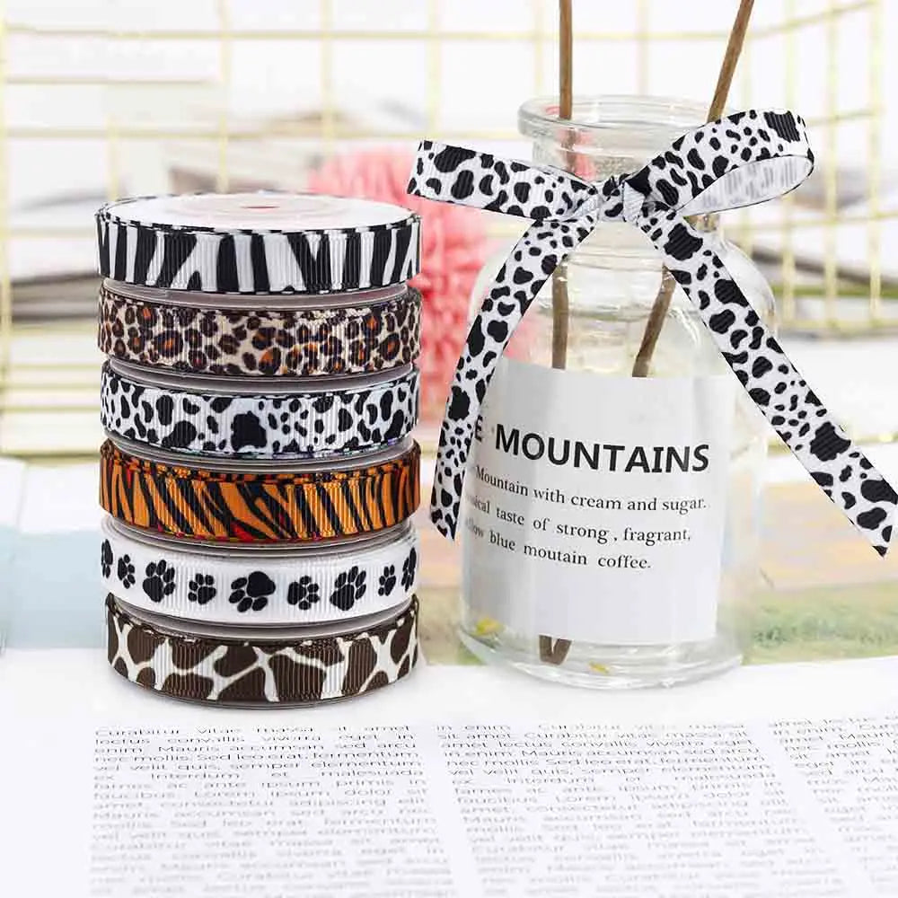 10mm 5Yard Animal Cow Stripe Whorl Ribbons Cake Gifts Box Packaging Wedding Hairpin Child Birthday Christmas Bowknot Party Decor