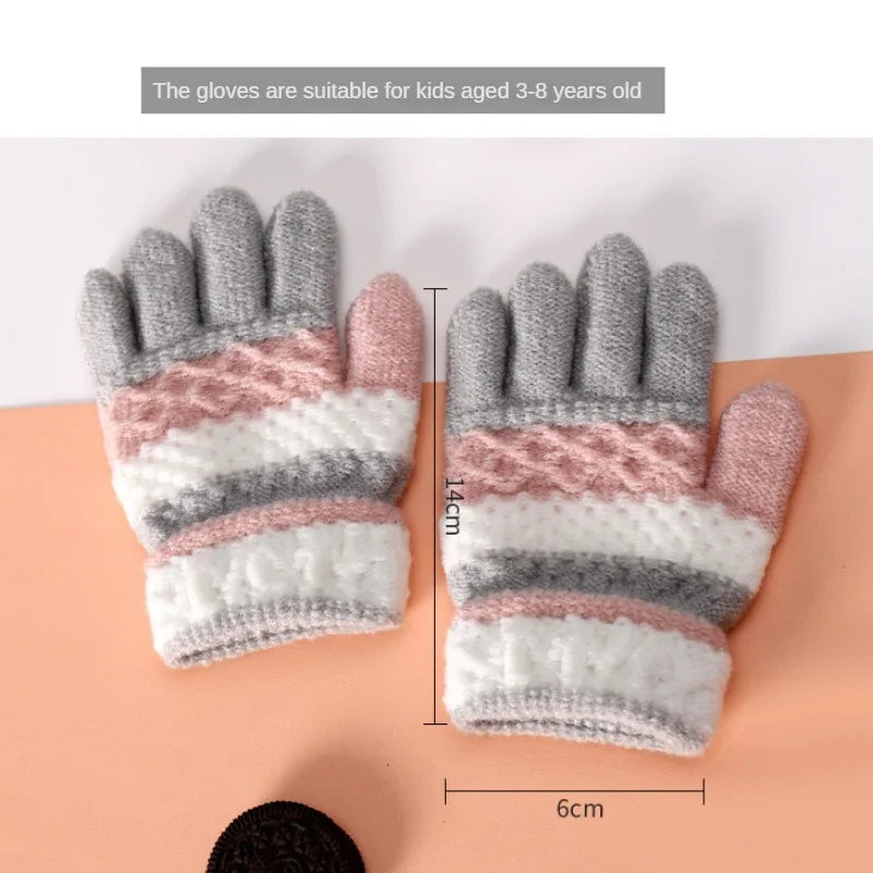 1Pairs Winter Warm Baby Gloves Cute Striped Split-finger Kindergarten Boys Girls Kids Knitted Gloves for 3-8 Years