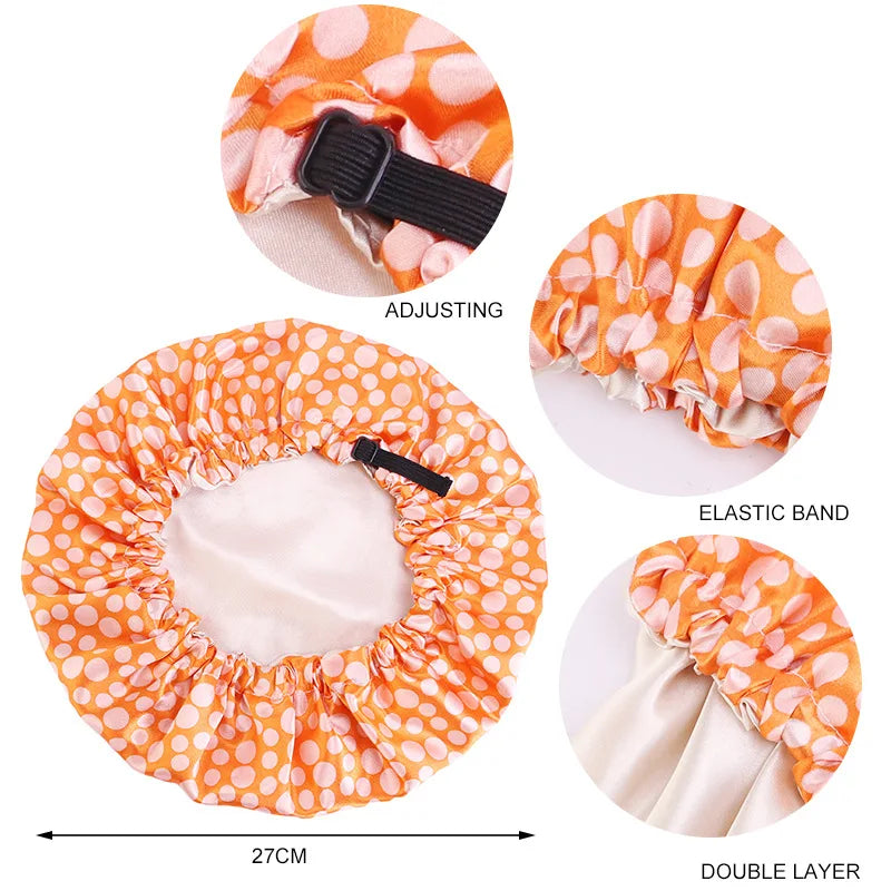 Adjustable Satin Silk Bonnet for Baby Sleep Cap Children Flower Print Satin Nightcap Girl Wash Makeup Cap Kid Sleep Night Bonnet