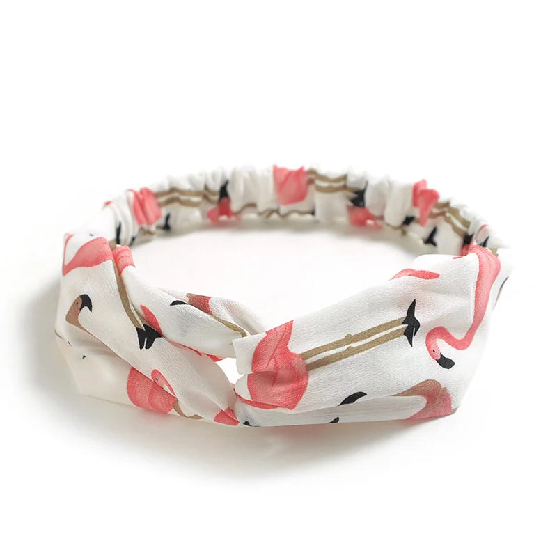 Fashion WomenFloral Headband Hair Accessories Leopard Cross Knotted Bow Chiffon Hair Band Girls Headdress Ladies Hoop Headwear