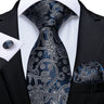 Elegant Blue Floral Paisley Men's 8cm Silk Tie Set with Pocket Square Cufflinks Business Suits Accessories Groom Wedding Cravat