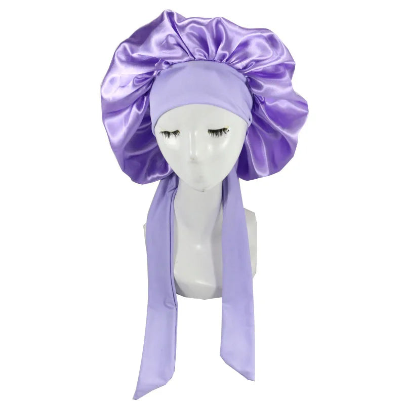 Women Big Size  Satin Cap for Sleeping Hat Night Sleep Cap Hair Care Silk Bonet Stain Hair Cap for Women Curly Springy Hair
