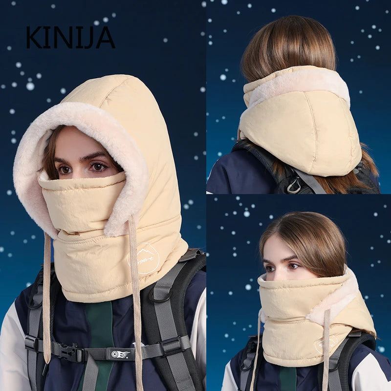 Plush Warm Hat Thickned Beanies Cap Outdoor Windproof Scarf One-Piece Hat Hood Cover Fleece Hat for Cycling Running Waterproof