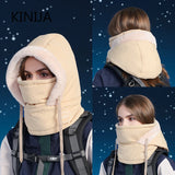 Plush Warm Hat Thickned Beanies Cap Outdoor Windproof Scarf One-Piece Hat Hood Cover Fleece Hat for Cycling Running Waterproof