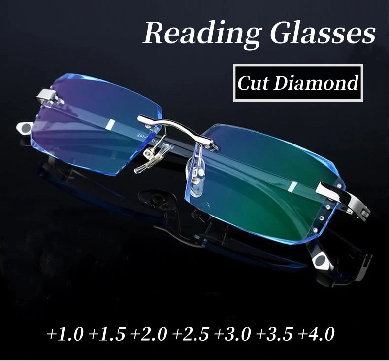 Luxury Blue Light Blocking Reading Glasses Women Men Cutting Frame Presbyopia Eyeglasses HD Lens Farsighted Prescription Eyewear