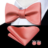 Hi-Tie Silk Mens Self Bow Tie Hanky Cufflinks Set Blue Red Gold Black White Male Jacquard Butterfly Knot Bowtie Wedding Business