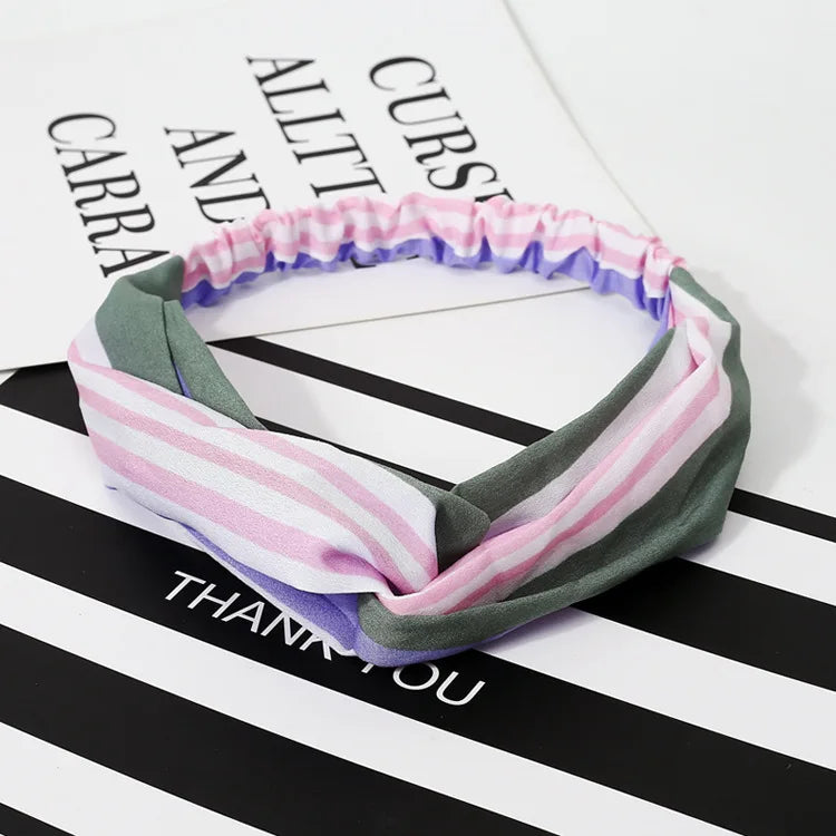 Fashion WomenFloral Headband Hair Accessories Leopard Cross Knotted Bow Chiffon Hair Band Girls Headdress Ladies Hoop Headwear