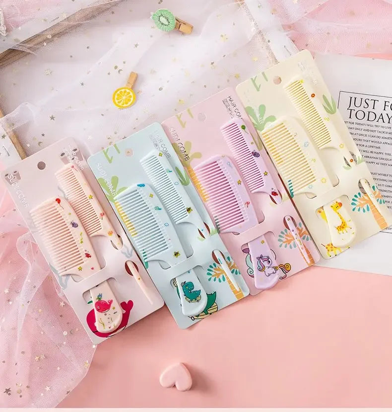 2pcs Kids Hair Combs Set Cartoon Animals Children Hairdressing Comb with Pointed Tail Girls Portable Anti-Static Plastic Comb