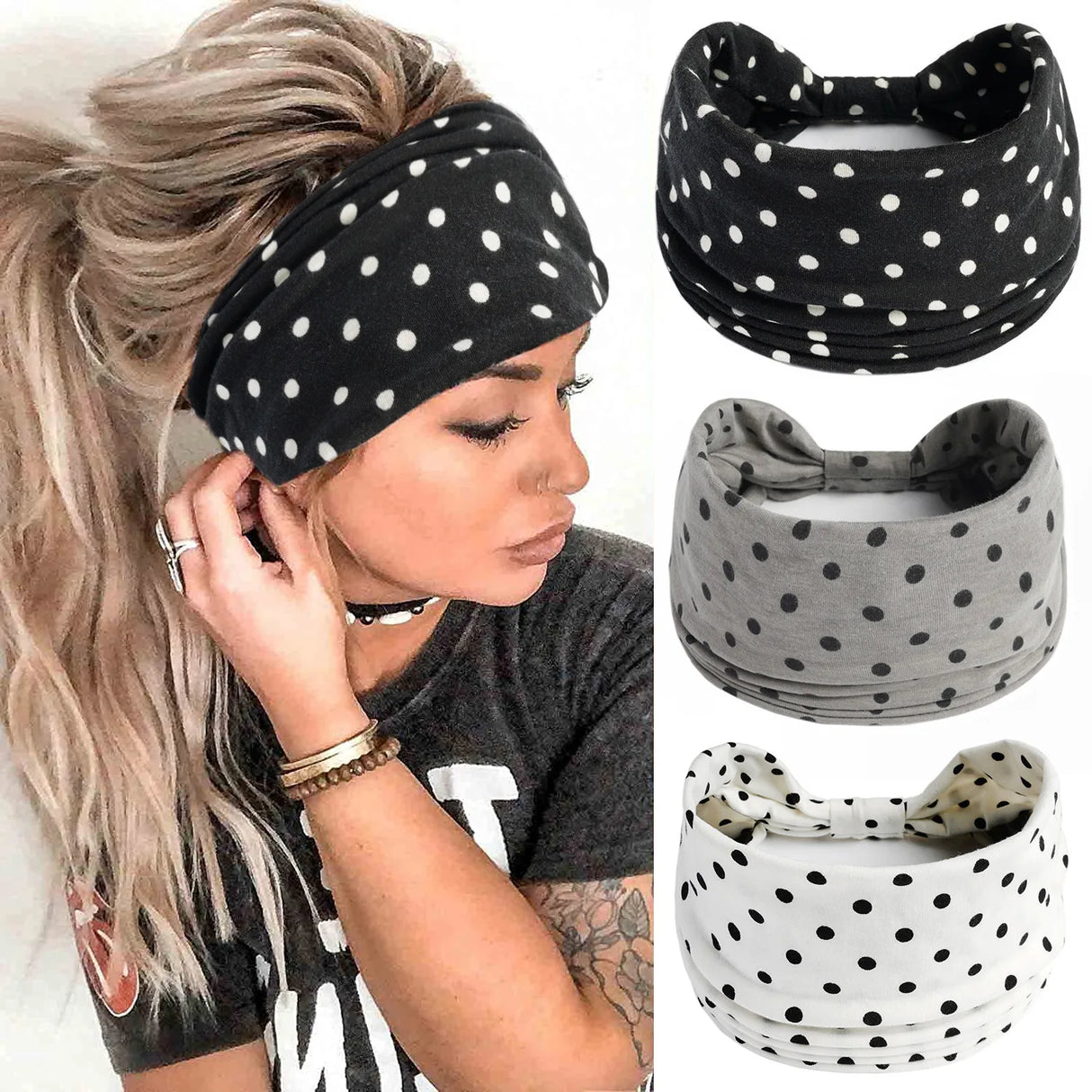 Boho Headbands For Women Fashion Stretch Wide Hair Bands Knoted Turban Yoga Sweatband Elastic Head Bands Stylish Wrap Headbands