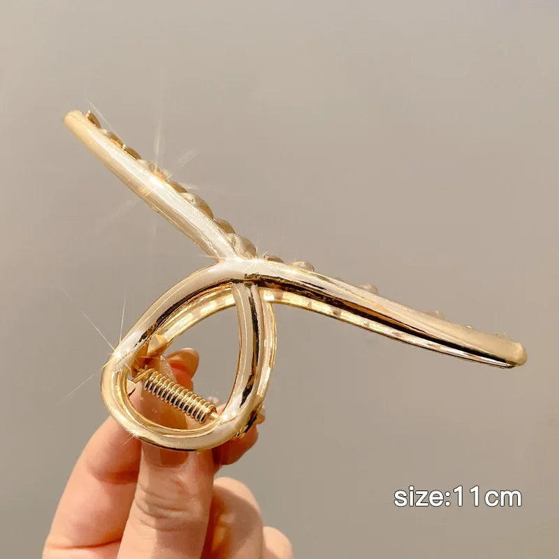 New Punk Geometric Metal Gold Silver Simple Hair Clip Claw for Women Trendy Large Crab Catches Clamp Korea Headwear Accessories