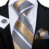 Luxury Blue Striped Polyester Ties for Men 8cm Width Wedding Business Prom Necktie Pocket Square Cufflinks Gift Men Accessories