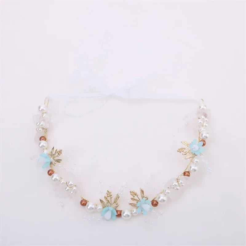 Elegant Girls Headband Lmitated Pearl Hair Headdress Baby Girls Flower Wreath Bride Garland Head Hoop Wedding Headbands Hair