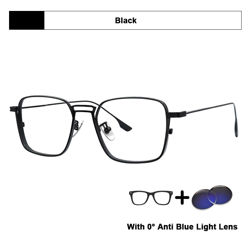 American Design Men Square Frames Handmade Retro Pure Titanium Glasses Thick Edges Business Eyeglasses Suitable for Large Faces