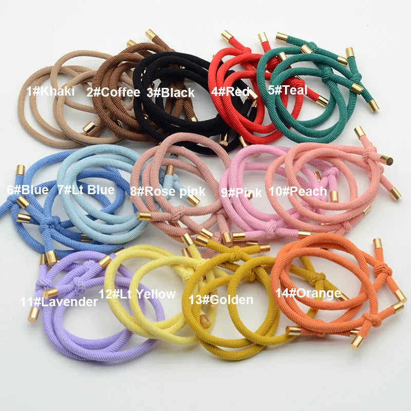10PCS 5mm Knotted Twilled Elastic Hair Bands Golden Ends Hair Ties for fashion girls elasticity ponytail holders hair scrunches