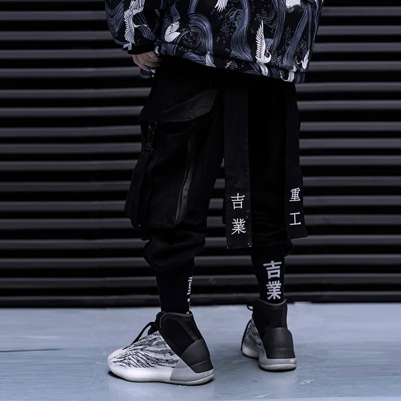 2023 Ribbons Embroidery Tactical Hip Hop Cargo Pants With Big Pockets Men Women Harajuku Punk Techwear Harem Pants