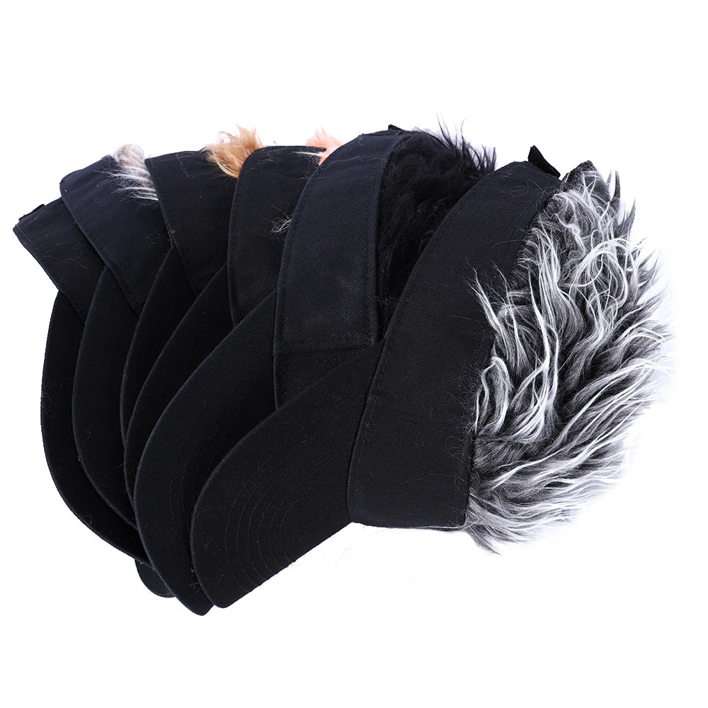 Men Women Casual Concise Sunshade Adjustable Sun Visor Baseball Cap with Spiked Hairs Wig Baseball Hat with Spiked Wigs