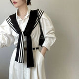 Blouse Shoulders Fake Collar Knitted Shawl Solid Color Sunscreen Black White Stripe Scarf Cape Scarf Accessories Wool Scarves