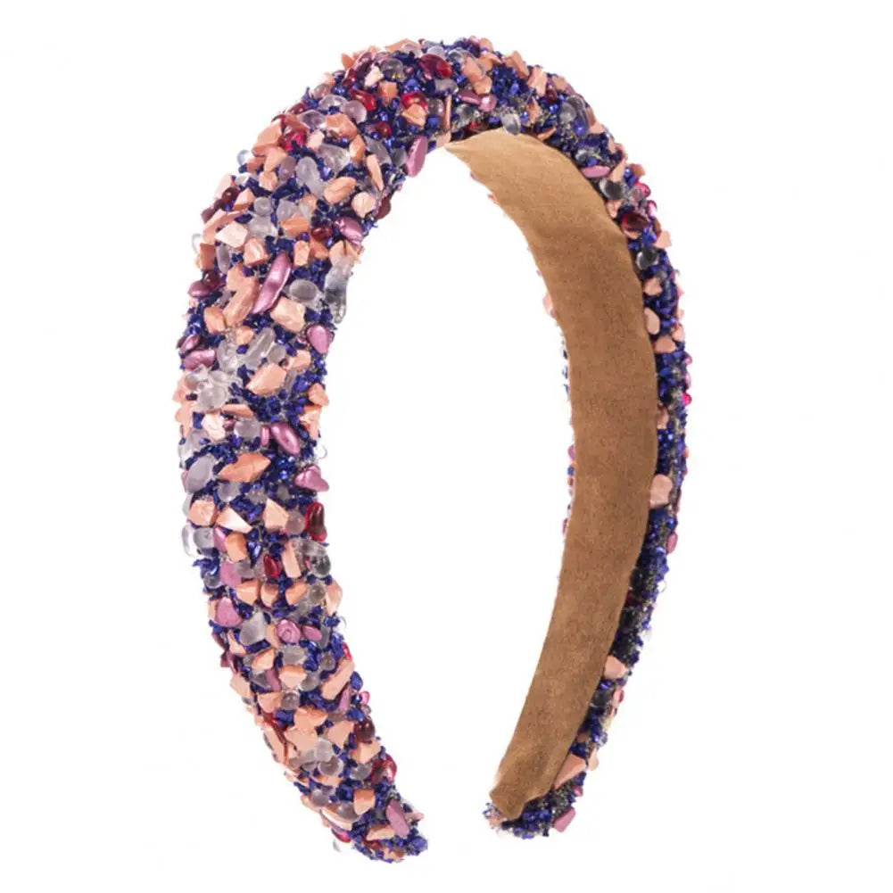 Women Headband Artificial Crystal Embellished Wide Band Headwear Elastic Anti-slip Luxury Fashion Ladies Hair Hoop Accessories 
