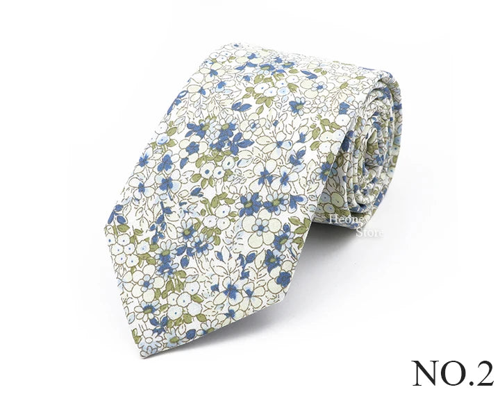 New Chic Floral Tie For Men Women 100% Cotton Beautiful Elegant Flower Necktie White Blue Narrow Skinny Wedding Casual Cravat