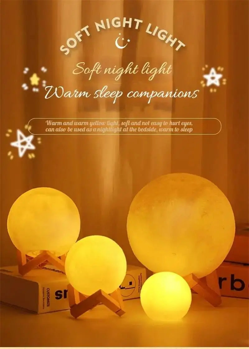 LED Night Light Moon Lamp DIY Starry Lamp Full Moon 3D Lamp Bedroom Decor Kids Birthday Gift Battery Power with Wooden Stand