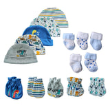 15Pieces New Born Gloves+Hats+Socks Sets Cartoon 100%Cotton Baby Boy Girl Headwear 0-12M Solid Color Infant Supplies Accessories
