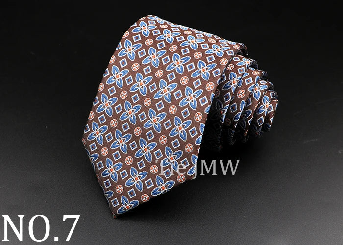 Leisure Men's Striped Tie 8cm Floral Paisley Brown Grey Necktie Business Daily Wear Cravat Wedding Party Collar Accessories Gift