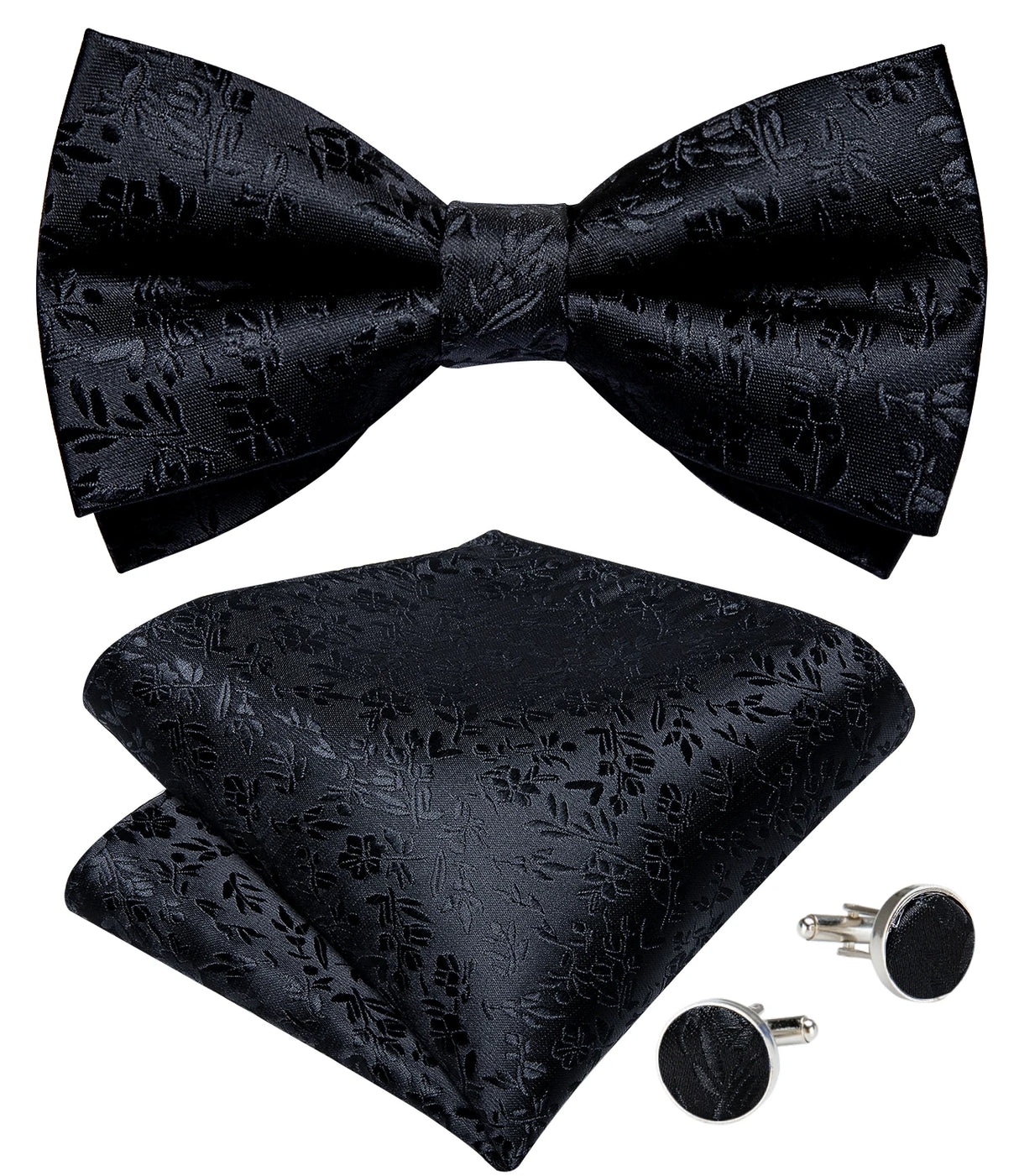 Classic Black Men Bow Ties 100% Silk Bowties Butterfly Pocket Square Cufflinks Set Suit Paisley Gold Pre-Tied Bow Tie DiBanGu